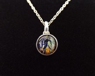 .925 Sterling Silver Blue Rainbow Foil Pendant Necklace
