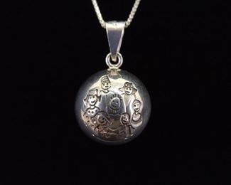 .925 Sterling Silver Community Family Ball Pendant Necklace
