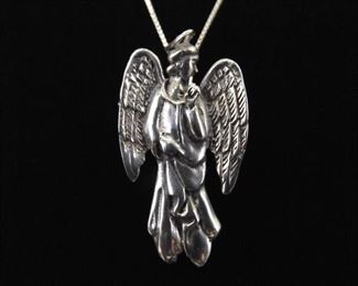 .925 Sterling Silver Guardian Angel Pendant Necklace
