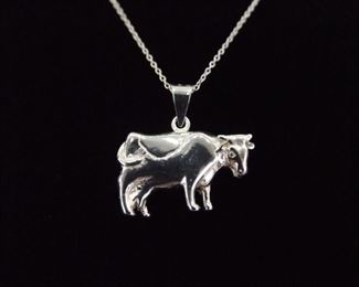 .925 Sterling Silver Cow Pendant Necklace
