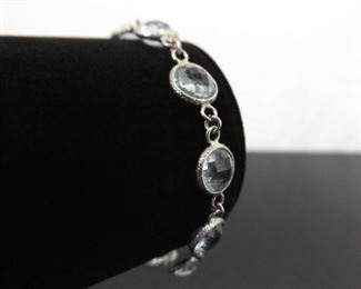 .925 Sterling Silver Faceted Topaz Crystal Bracelet
