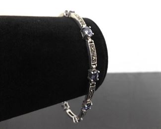 .925 Sterling Silver Art Nouveau Oval Cut Amethyst Bracelet
