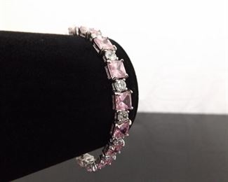 .925 Sterling Silver Pink Sapphire Crystal Bracelet
