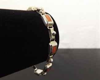 .925 Sterling Silver Inlayed Coral Bracelet
