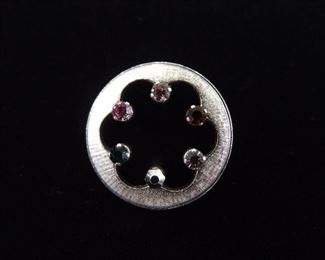 .925 Sterling Silver Multi Colored Crystal Brooch

