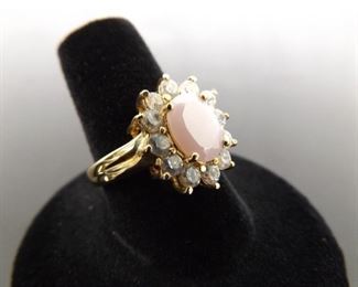 .925 Sterling Silver Pink Opalite Crystal Ring Size 7.5
