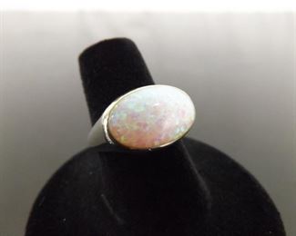 .925 Sterling Silver Opal Cabochon Ring Size 7

