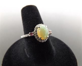 .925 Sterling Silver Opal Cabochon Ring Size 8
