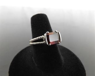 .925 Sterling Silver Emerald Cut Garnet Ring Size 7
