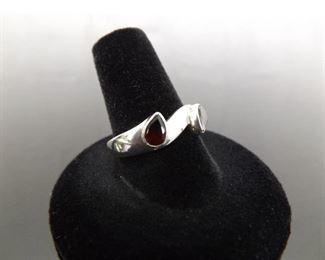 .925 Sterling Silver Pear Cut Garnet Ring Size 8.75
