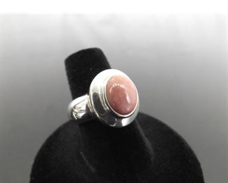 .925 Sterling Silver Pink Opalite Cabochon Ring Size 7
