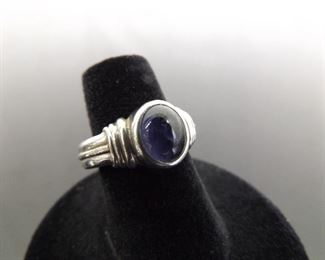 .925 Sterling Silver Black Amethyst Cabochon Ring Size 6
