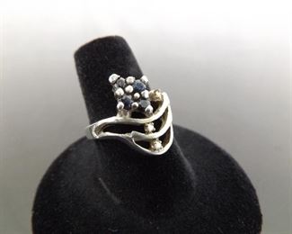 .925 Sterling Silver Sapphire and Diamond Accented Ring Size 6.5
