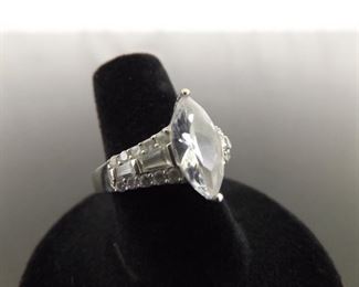 .925 Sterling Silver Marquise Cut Crystal Ring Size 7
