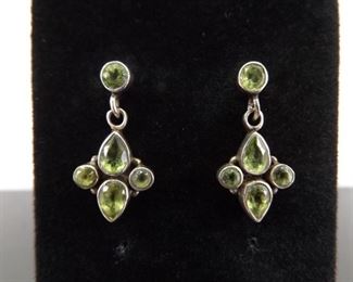 .925 Sterling Silver Faceted Peridot Dangle Post Earrings
