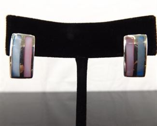 .925 Sterling Silver Inlayed Mother of Pearl Post Latch Earrings
