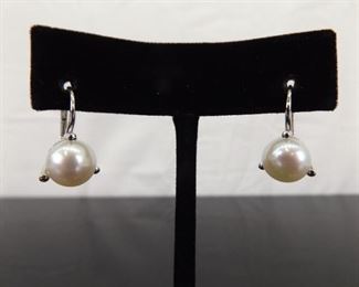 .925 Sterling Silver Genuine Pearl Hook Latch Earrings

