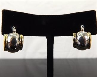 .925 Sterling Silver Accented Vermeil Small Hoop Latch Earrings
