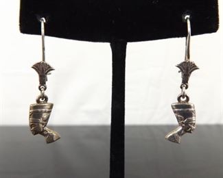 .925 Sterling Silver Egyptian Cleopatra Hook Latch Earrings
