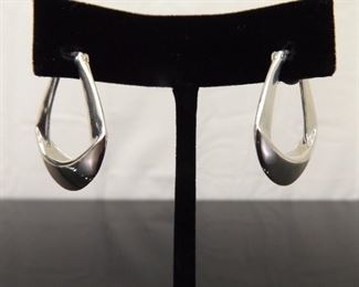 .925 Sterling Silver Artisan Hoop Latch Earrings
