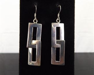 .925 Sterling Silver Entwined Square Hook Dangle Earrings
