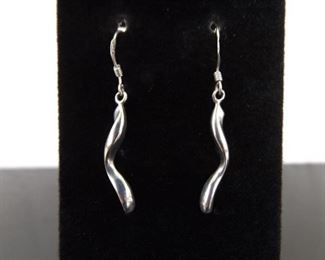 .925 Sterling Silver Artisan Twist Hook Dangle Earrings
