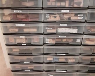 Drawers of rubber stamps in all sizes