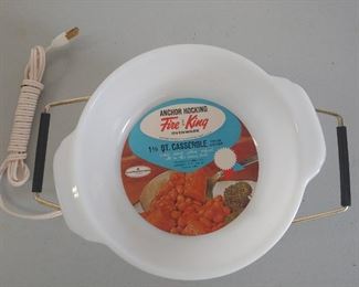 Vintage Fire King Casserole Dish & Electric Warmer Plate 