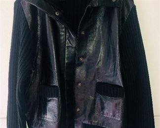 Leather & Cable Knit Jacket 