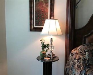 Round Pedestal Bedside Stand w/Marble Top.