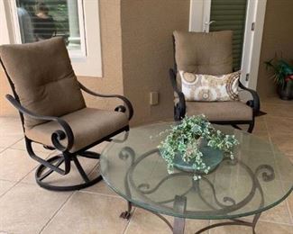 40" Glass Top Table w/2 Swivel Rocker Chairs