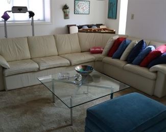 MCM Leather Sectional MCM Chrome & Glass Table  