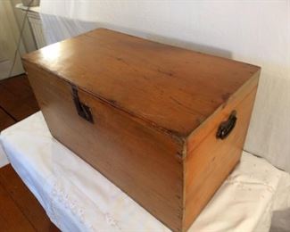 antique wooden storage chest with natural finish
