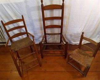 Adult and Child Wicker and Cane Woven Chairs