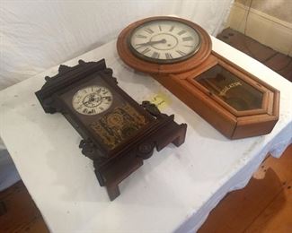 Antique Miniature Grandfather Clock and Wall Clock