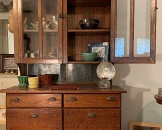 antique beautiful hutch with pull open bins.