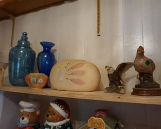 pottery, birds, glass