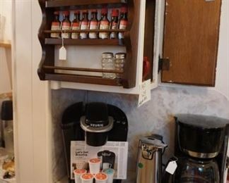 spice rack, Keurig, cofee maker