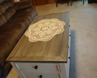 coffee table, drawers at end