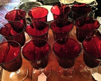 A dozen red glasses
