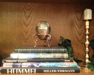 Decorative egg; brass candle holders