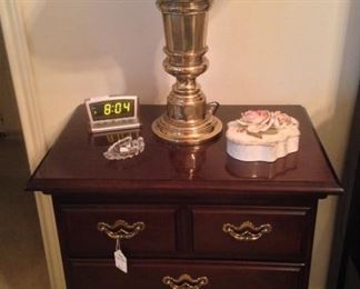 Coordinating nightstand and brass lamp