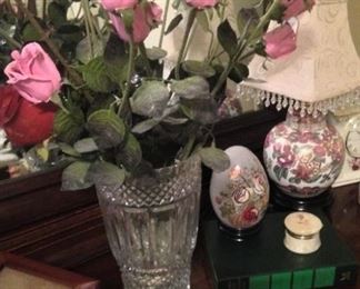 Artificial roses; small lamp