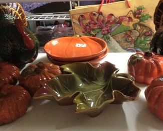 Pumpkins and fall serving dishes