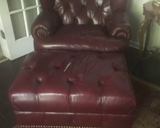 LEATHER CHAIR AND OTTOMON