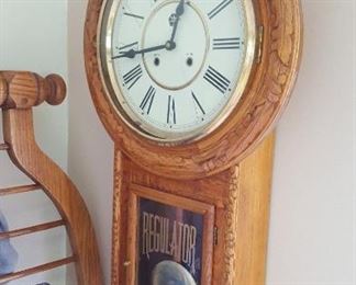 Vintage Oak regulator clock $150