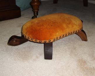 MID-CENTURY TORTOISE FOOT STOOL - HAS SOME AGE SPOTS ON THE FABRIC, NEVERTHELESS A GREAT TREASURE!