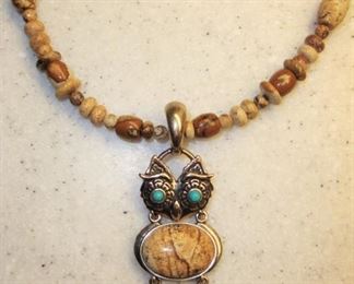 SIMPLY DIVINE CAROLYN POLLACK NECKLACE - JASPER, TURQUOISE AND STERLING. BEADED FROM CLASP TO PENDANT.