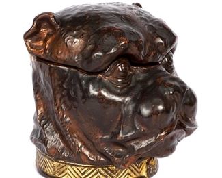Continental Figural Bulldog Pottery Tobacco Jar