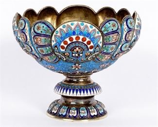 Fine Russian Silver Enamel Pedestal Bowl